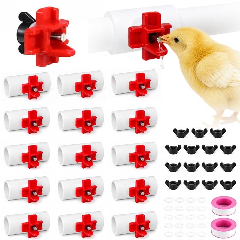 15-Pack Chicken Waterer Nipples with PVC Tee Fittings, Poultry Watering Kit — chicken nipple waterer pack for chicken