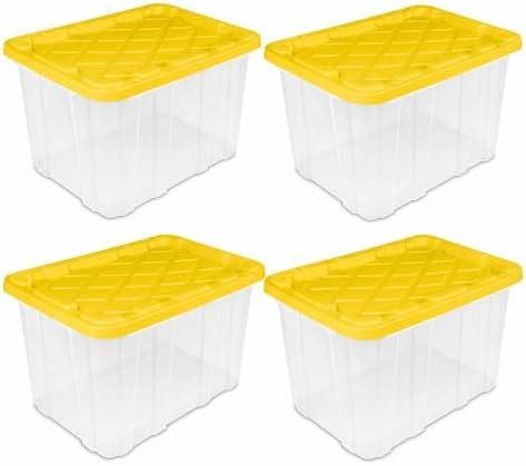 Large Industrial Storage Bins with Lids, 27 Gallon Clear Plastic Tote for Garage & Basement, Heavy Duty Stackable