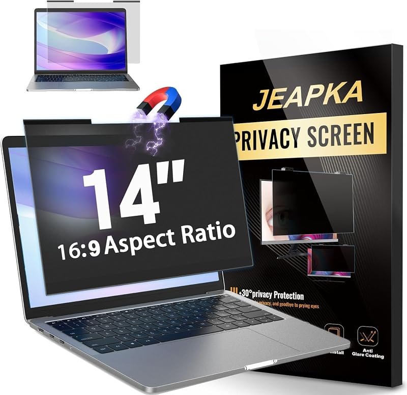 Magnetic Laptop Privacy Screen Filter 14 inch for 16:9 Widescreen Computer Monitor, Removable Anti Blue Light Privacy