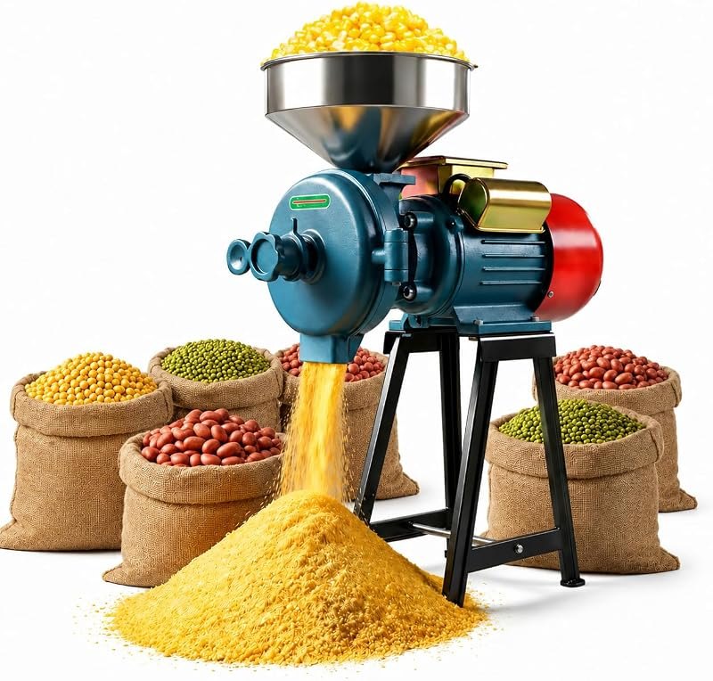 Electric Grain Mill Grinder 3000W, Heavy Duty Commercial Corn Grinder, Dry & Wet Spice Grinder with Funnel, Adjustable