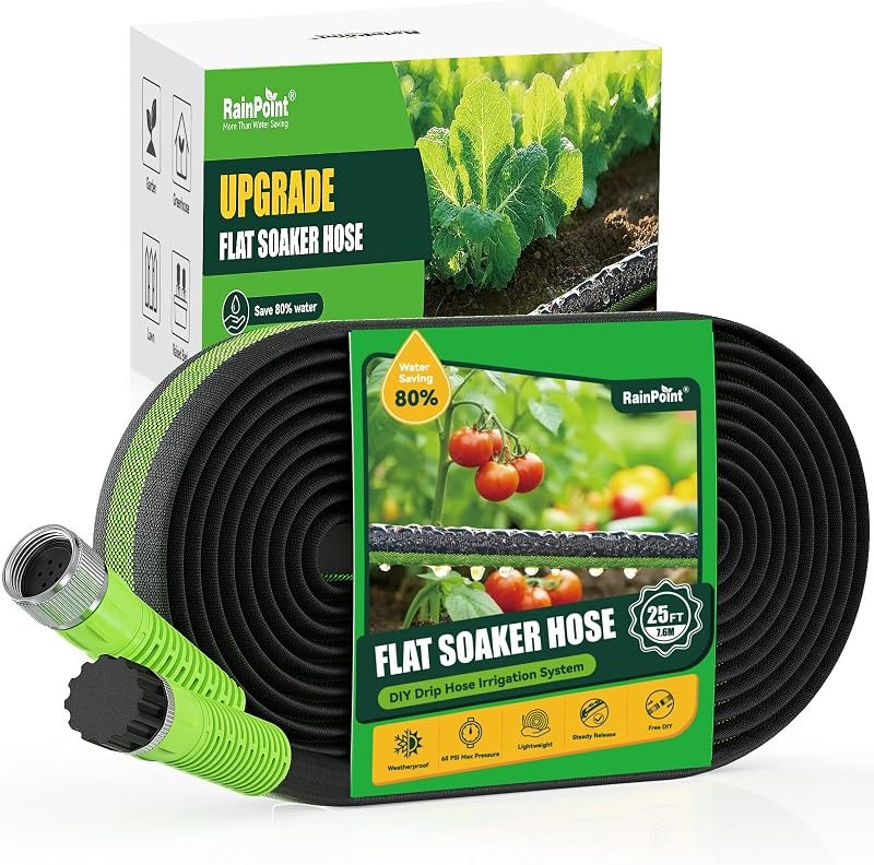 RAINPOINT 25FT Flat Soaker Hose, Heavy-Duty Flexible Drip Hose