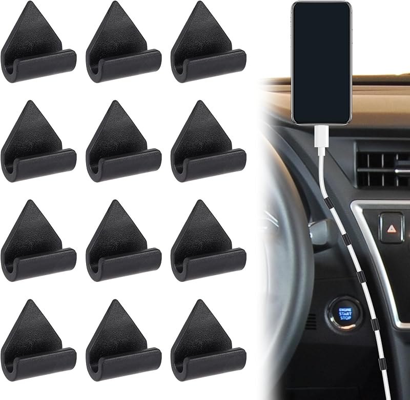 NQEUEPN 12pcs Car Trim Cable Clips, ABS Wedge-Shaped Hidden Cable Organizer Clips Wire Management Cord Holder for