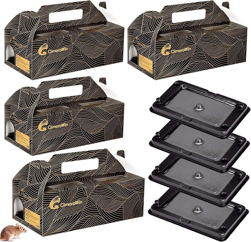 4 Sets Complete Rodent Control Kit, 4 Guards with 4 Heavy-Glue Sticky Boards, Mess-Free, No-Touch, No-See Disposable