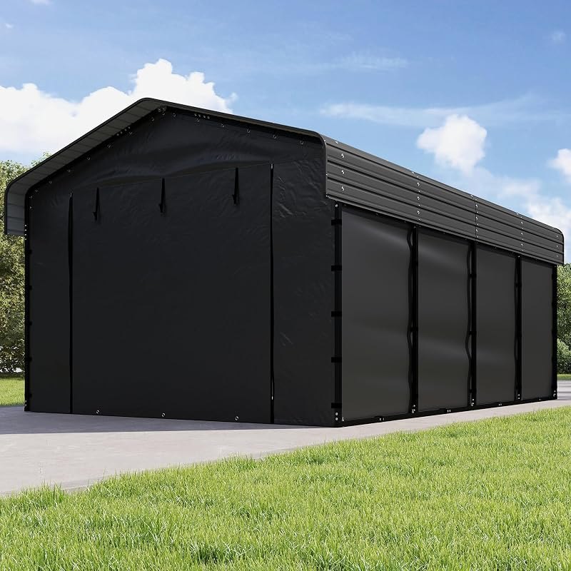 12x20 FT Heavy Duty Metal Carport Kits with Removable Sidewalls, Gray — Garage kit for garage