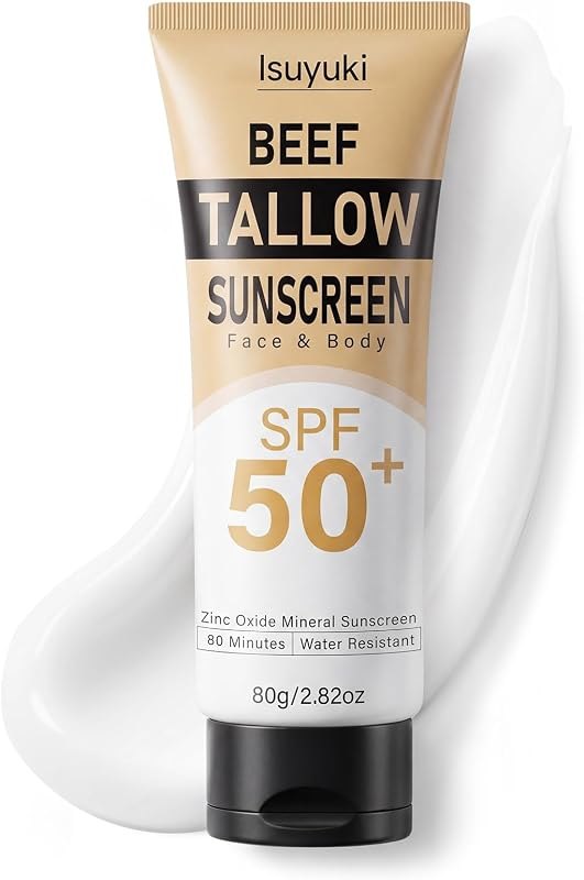 Mineral Sunscreen with Zinc Oxide SPF 50, Natural Beef Tallow Sunblock, 80G — mineral sunscreen face heavy duty for