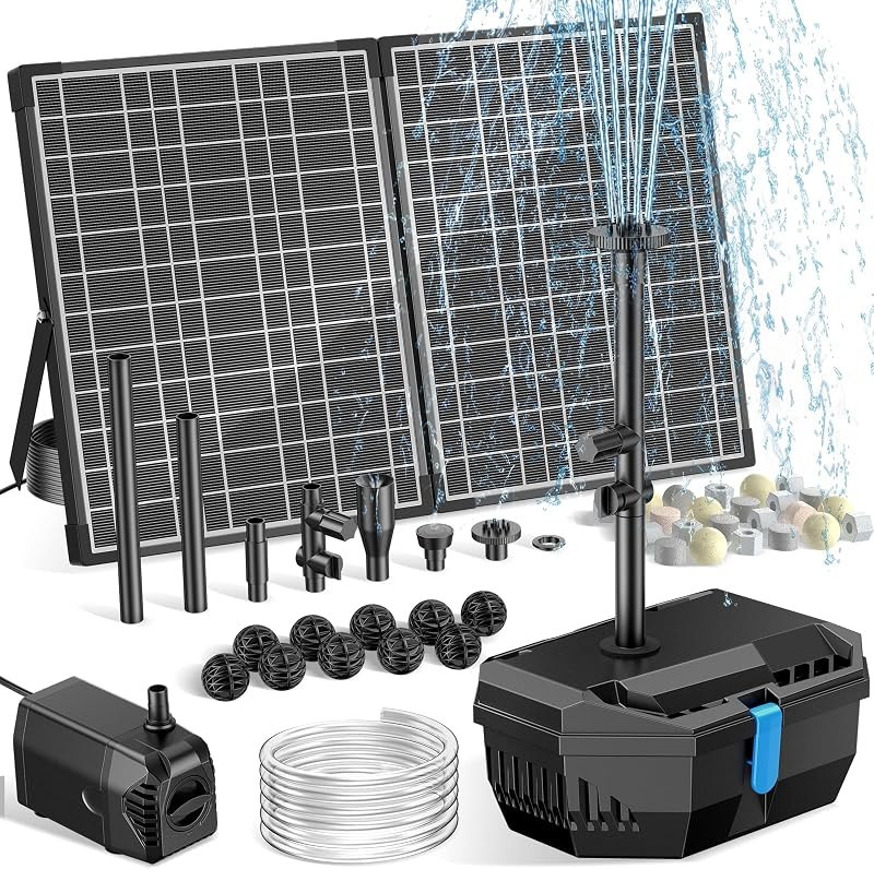 NFESOLAR 30W Solar Pond Filter Kit with Fountain Pump, 210 GPH Solar Pond Pump & Outdoor Filter Box, Submersible Water