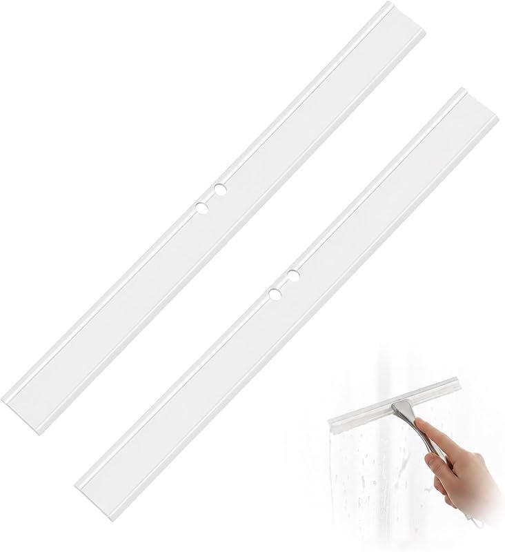 2PCS Rubber Squeegee Replacement Blades, White Squeegee Replacement Rubber 10 Inch Standard Shower Glass Doors