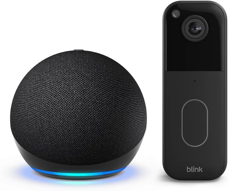 Echo Dot (newest model) Vibrant Speaker for Alexa+ & Blink Video Doorbell Bundle - HD View, Two-Year Battery, Charcoal