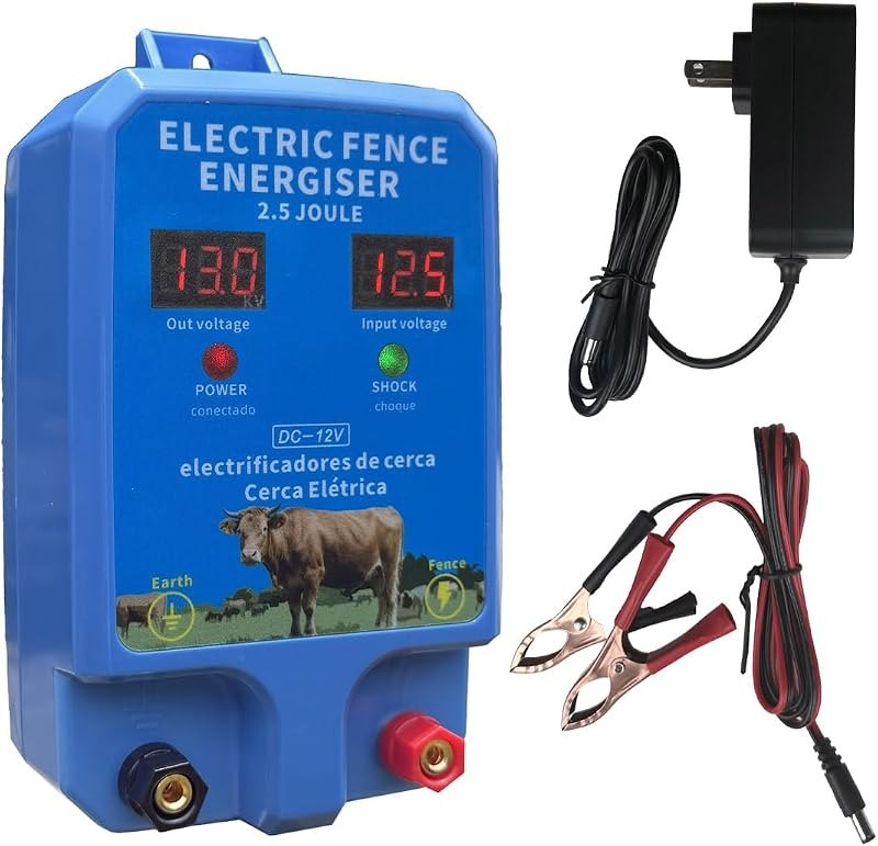 12KV Electric Fence Charger with LED Indicator, 5 Miles Electric Fence 2.5 Joules Pulse Energy,Waterproof Electric