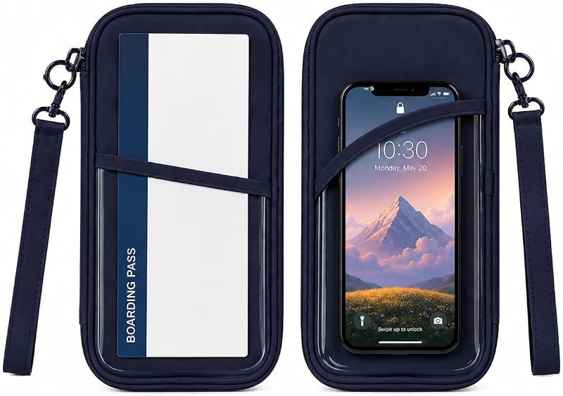 RFID Family Passport Holder for 4, Travel Wallet with Phone & Boarding Pass Window, Card Slots, Passport & Pen
