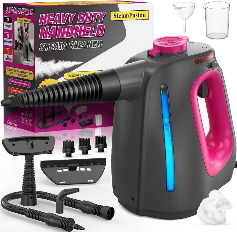 Heavy Duty Handheld Steam Cleaner for Cleaning with Lockable Steam Button&11pcs Accessories, Unlimited Water Addition