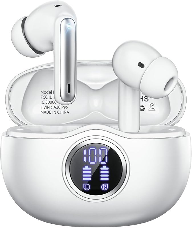 Wireless Earbuds, Bluetooth 5.3 Headphones HiFi Stereo 50H Playback LED Digital Display Ear Buds with ENC Noise
