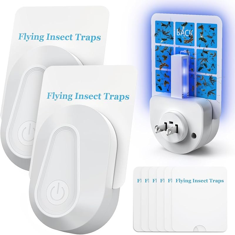 Flying Insect Trap Kit Indoor Fly Trap Fruit Fly and Gnat Trap w/ 2 Traps and 6 Sticky Refills Plug-in Device Bug