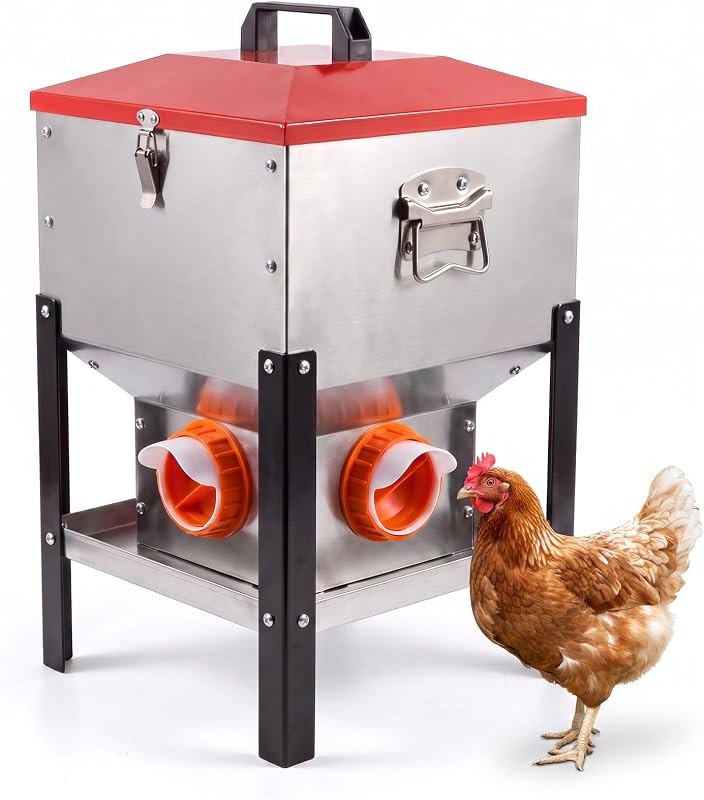 35LB Automatic Chicken Feeder, Large Metal Poultry Feeder with 4 Ports — chicken feeder no waste for chicken nipple