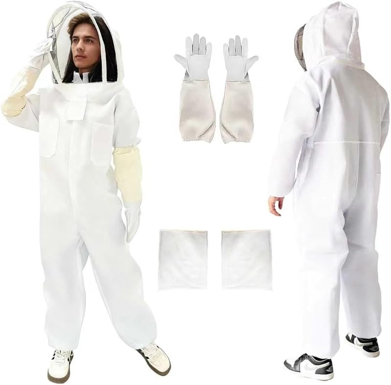 Full Body Beekeeper Suit, Sting Proof Bee Suit with Fencing Veil, Gloves & 2 Nylon Storage Bags, Lightweight