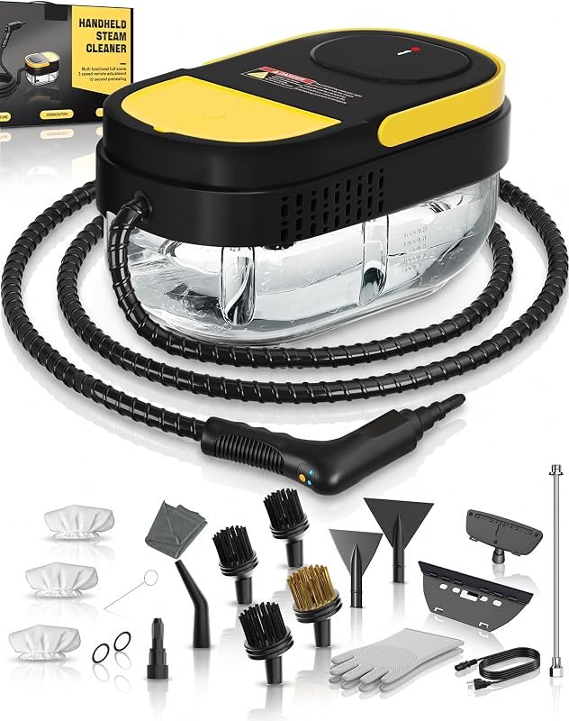 Gautye Steam Cleaner, 3 Level Adjustable Handle with 15 Accessories — handheld steam cleaner kit for handheld steam