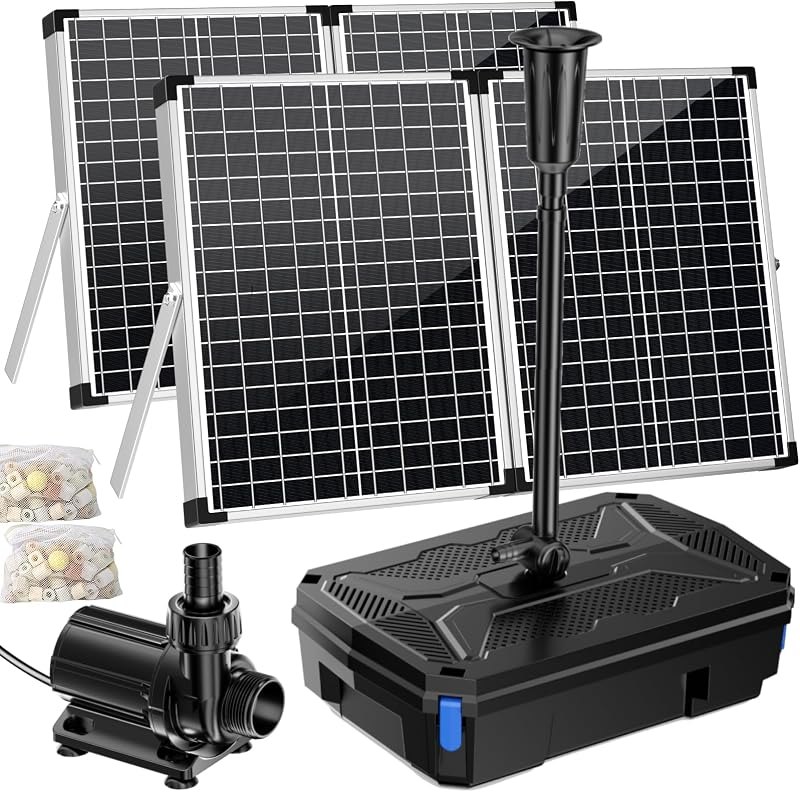 Antfraer 100W Solar Pond Filter with Water Pump, 1200GPH Solar Pond Filter with 3-Stage Filtration, Pond Filter Box