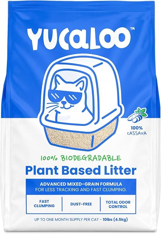 Natural Cat Litter 100% Cassava - Yucaloo Mixed Grains - Unscented, Exceptional Clumping & Odor Control, Virtually No