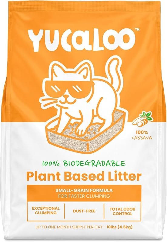 Natural Cat Litter 100% Cassava - Yucaloo Small Grains - Unscented, Ultra Fast Clumping & Exceptional Odor Control