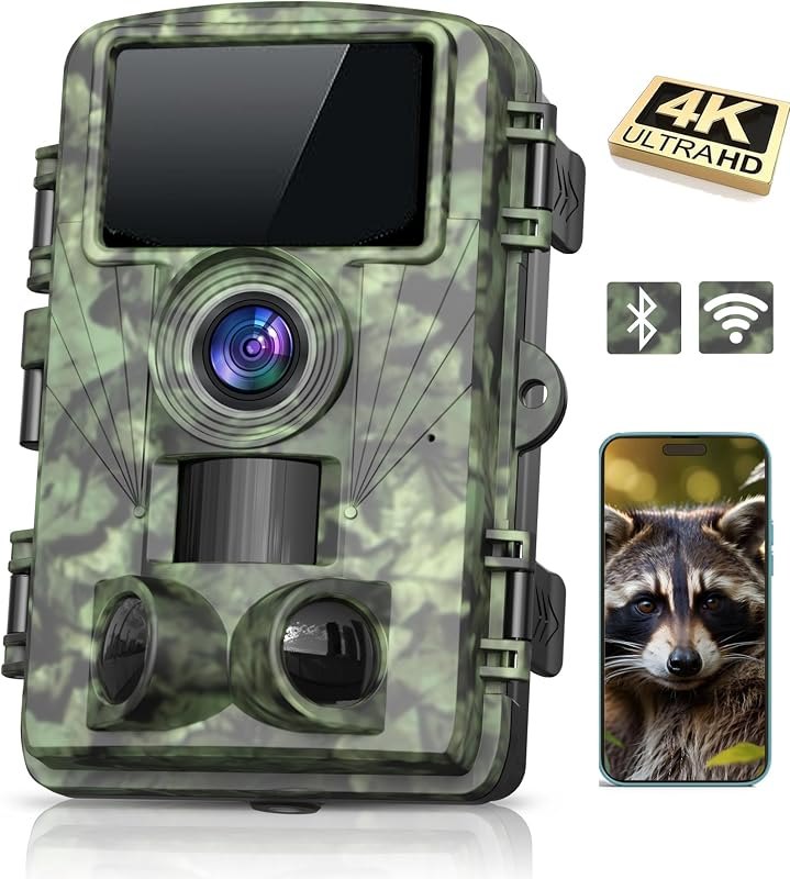 Trail Camera - 4K 48MP WiFi Game Camera with Night Vision, 0.05s Trigger Motion Activated, IP66 Waterproof, Bluetooth