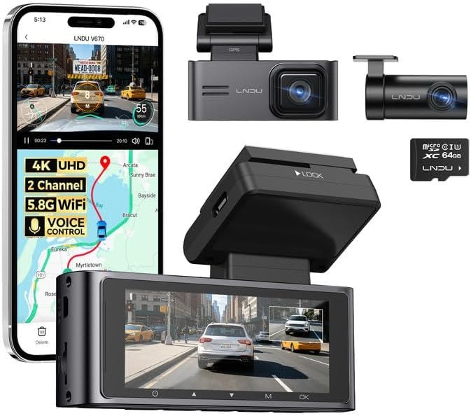 V670 Dual Dash Cam 4K Front + 2.5K Rear, Built-in GPS WiFi 5.8GHz App Control, Voice Control, 24H Parking Mode, Super