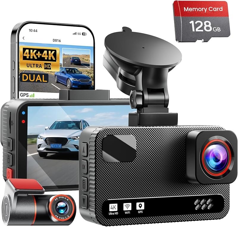 Front 4K + Rear 4K Dual Dash Cam Front and Rear，Free 128GB Card — front rear for best dash cam best rated