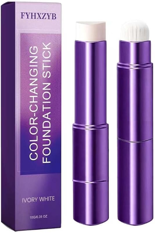 Color Changing Foundation Stick with Built-in Brush, Natural Finish Makeup — Makeup and SPF that will not break y for