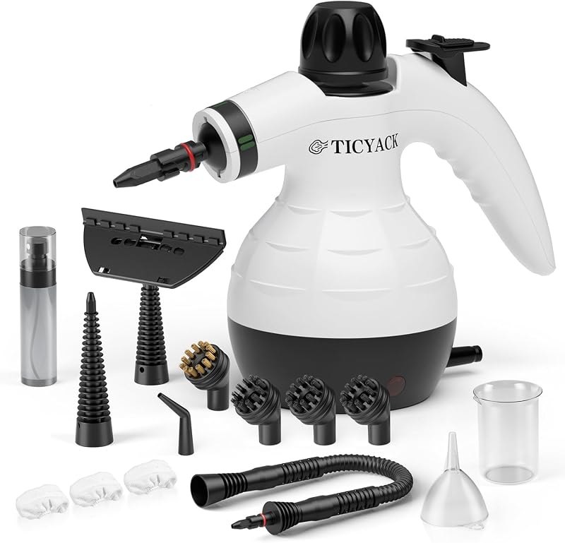 TICYACK Handheld Steam Cleaner with 16 Accessories & Safety Lock, White