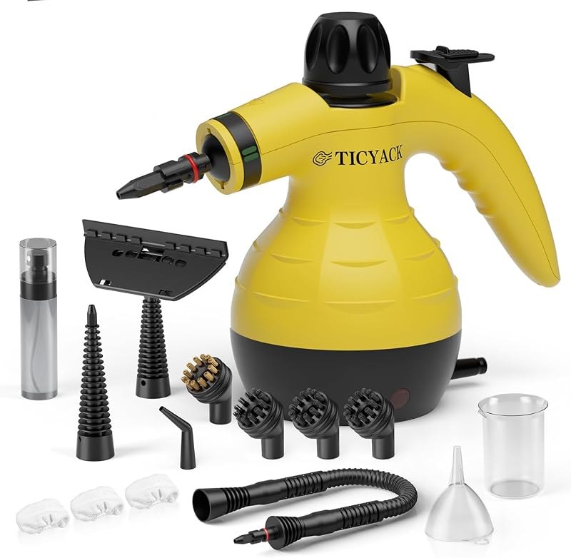 TICYACK Handheld Steam Cleaner with 16 Accessories & Safety Lock, Yellow — handheld steam cleaner pack for handheld