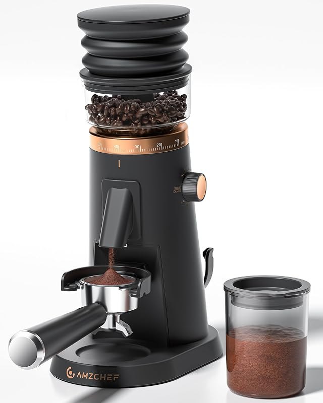 AMZCHEF Single Dose Burr Grinder, 75 Settings, Quiet DC Motor, Oro Rosa — Burr grinders and kettles. amazon for burr