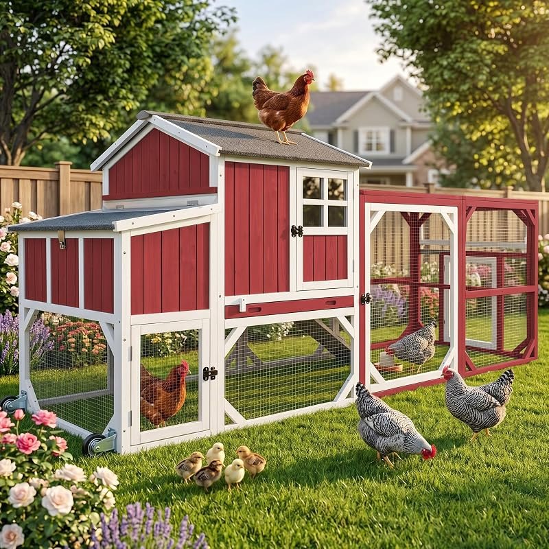 Large 95.3" Outdoor Chicken Coop with Run and Wheels for 3-6 Chickens