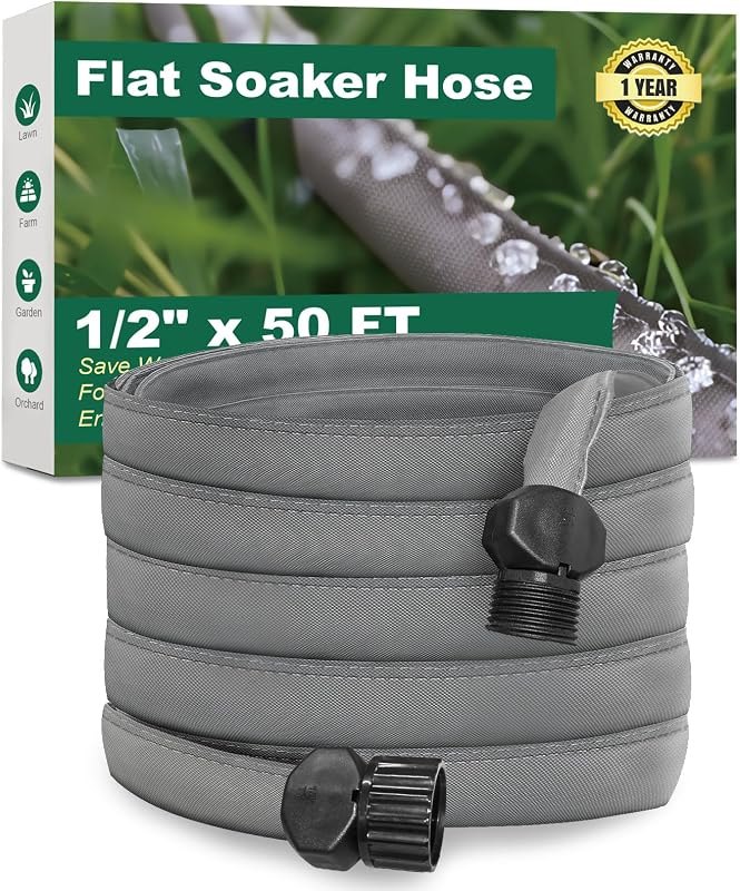 50ft Lightweight Fabric Soaker Hose, Heavy-Duty Drip Irrigation Hose with 87% Water Saving, Leak-Proof Fabric Cover