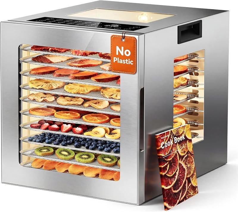 Manastin Food Dehydrator 10 Stainless Steel Trays 10 Presets, Silver — food dehydrator kit for food dehydrator under