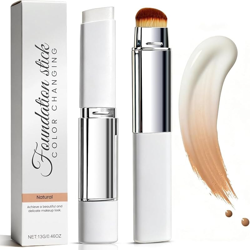 2 in 1 Full Coverage Cream Stick, Color Changing Foundation Stick with Plumping Extract, Hydrating Concealer Base