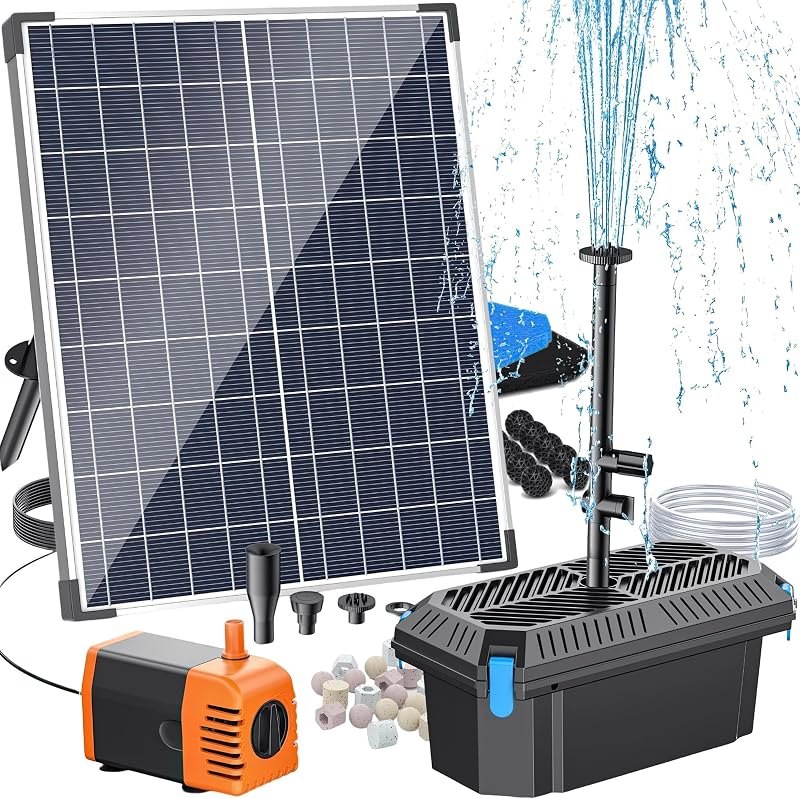 Antfraer 30W Solar Pond Filter with Water Pump Kit, Solar Pond Pump with 6.6FT PVC Tubing & 16.5FT Cord Pond Filter