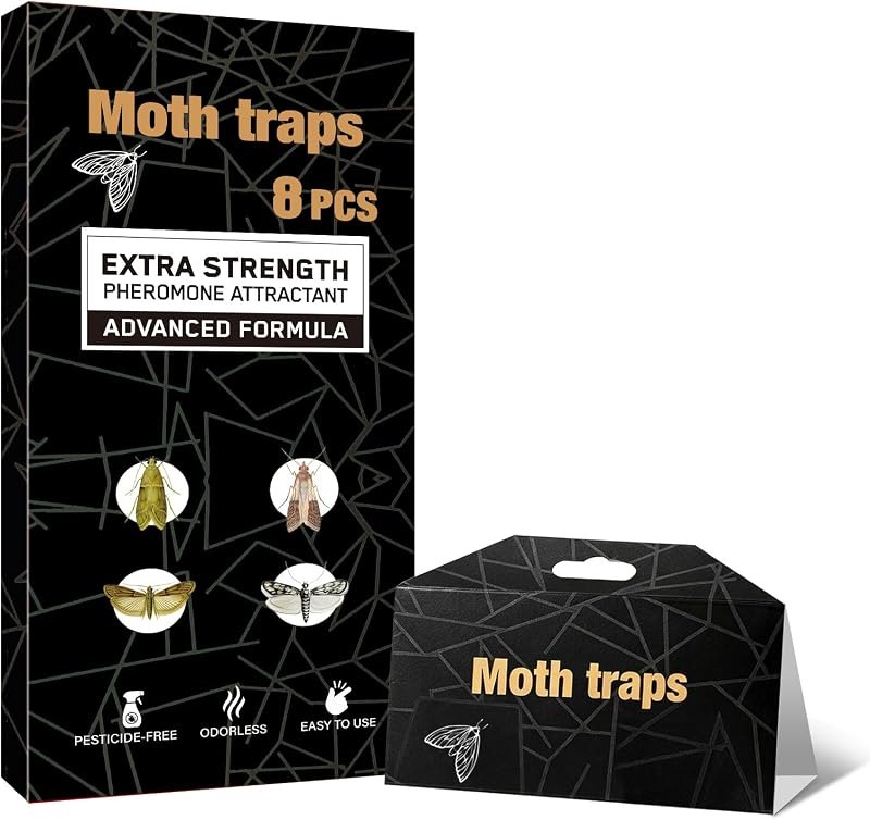 Upgraded Sticky Clothes & Pantry Moth Traps with Pheromone Lure, 8 Pack — pantry moth trap replacement for pantry moth