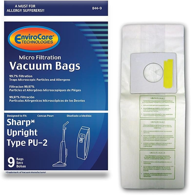 EnviroCare Replacement Micro Filtration Vacuum Cleaner Dust Bags made to fit Sharp PU-2 Uprights 9 Pack — Bins