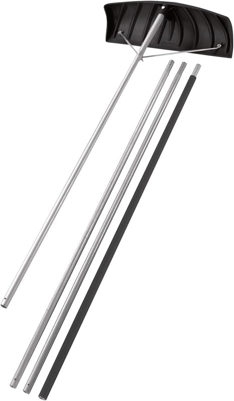 Suncast Adjustable Roof Rake with 21' Resin-Coated Aluminum Handle, Curved Non-Stick Graphite Blade for Snow and Leaf