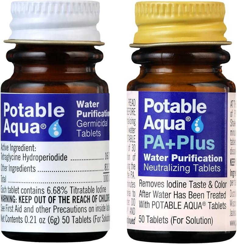 Potable Aqua Water Purification Tablets With PA Plus - Two 50 count Bottles — best Water storage and first-aid ref for
