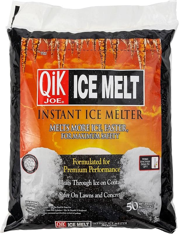Qik Joe Calcium Chloride Ice Melt- 50Lbs Bag- Instant Snow and Ice Melt for Sidewalks, Driveways, Steps, and Parking