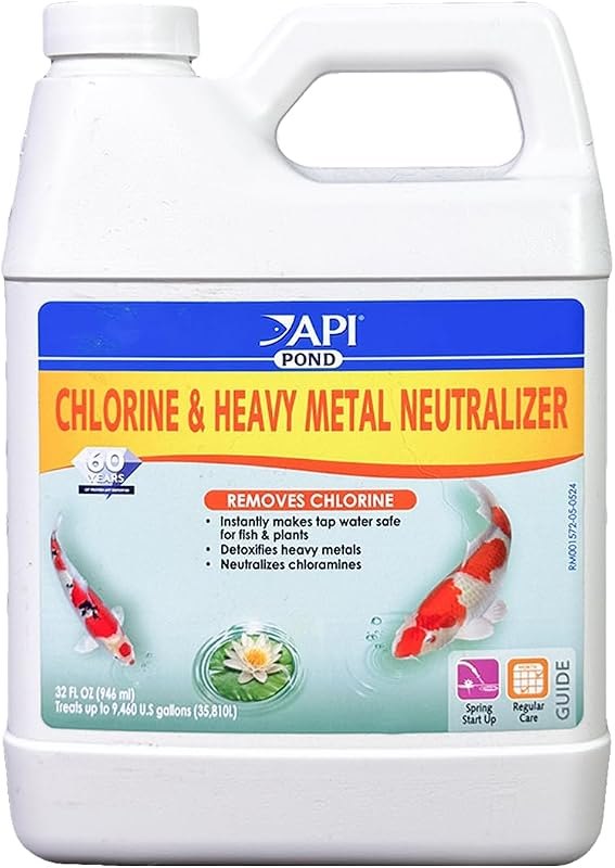 API POND CHLORINE & HEAVY METAL NEUTRALIZER Pond Water Neutralizer 32-Ounce Bottle — sludge remover pond for pond