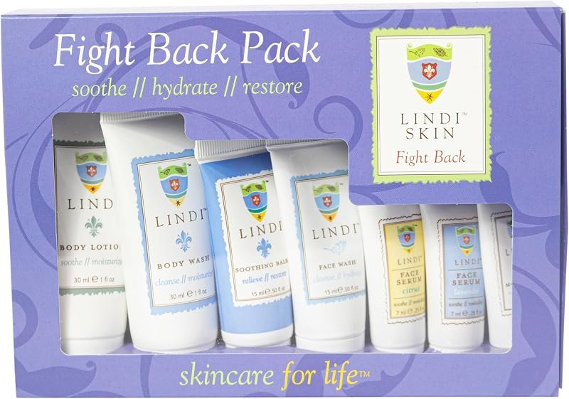 Lindi Skin Fight Back Pack, 7 Piece Chemo Skin Care Kit and Cancer Gift Set — Serums and balms for reactive skin. for