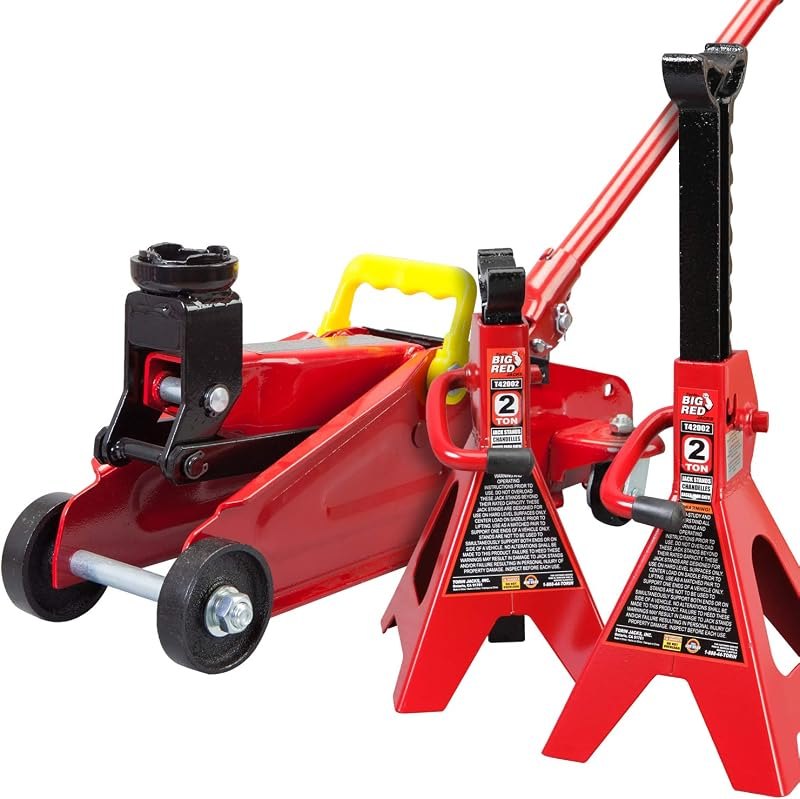 BIG RED Torin Hydraulic Trolley Floor Jack Combo with 2 Jack Stands, 2 Ton Capacity (T82001) — Jack stands, drain