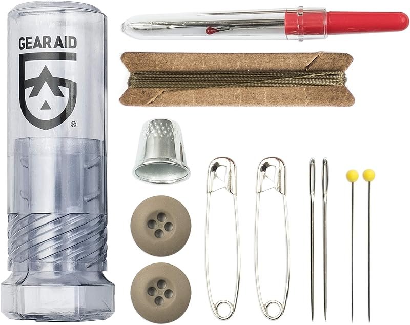 GEAR AID Sewing Kit with Heavy-Duty Needles and Thread for Outdoor Gear Repairs, 19-piece — Camping, hiking, and
