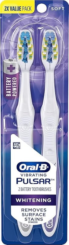 3D White Pulsar, Battery electric toothbrushes, 2 count SOFT toothbrush pack, removes stains, whitens teeth, travel
