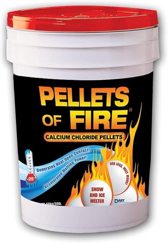 Snow Joe Pellets of Fire Ice Melter, Heat-Generating Calcium Chloride Pellets, 50 Lbs - Fast-Acting Deicer and Remover