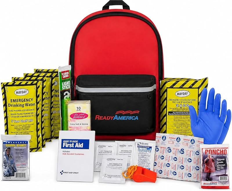 Ready America 70180 72 Hour Emergency Kit, 1-Person, 3-Day Backpack, Includes First Aid Kit, Survival Blanket