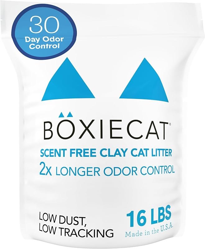 Boxie Premium Unscented Clumping Cat Litter 30+ Day Odor Control 16 lb — Bowls, litter, leashes, and pet gear for