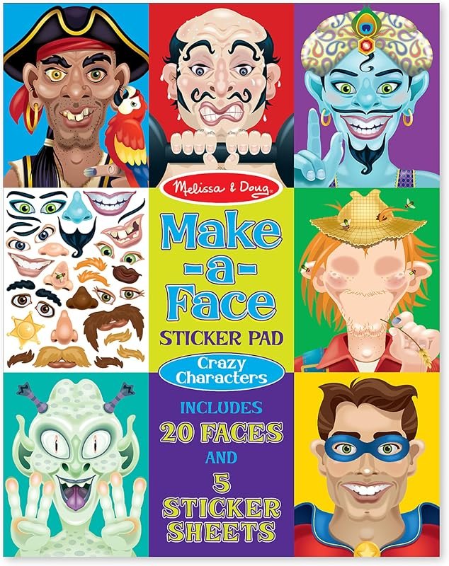 Melissa & Doug Make-a-Face Sticker Pad - Crazy Characters, 20 Faces, 5 Sticker Sheets — Amazon Games to keep you