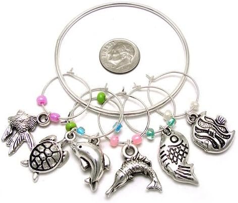 Turtle, Dolphin, Fish Wine Charms Set of 6 (WC28961) — wine hook set for wine hook set
